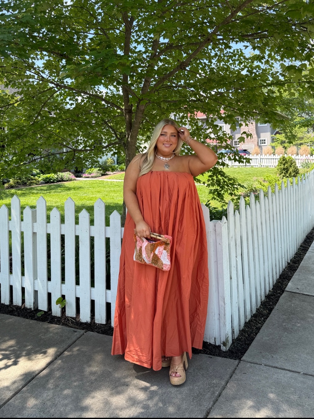 Boho Strapless Maxi Dress in Burnt Orange